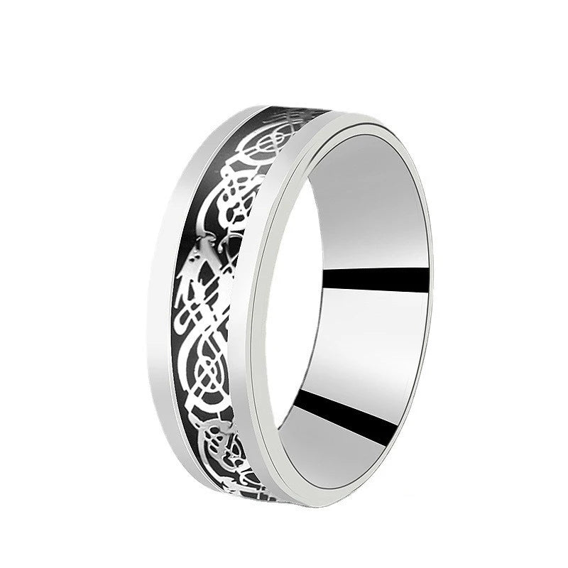 Anillos con diseño de dragón dominante de acero inoxidable de 8mm para hombres y mujeres, anillo Punk con incrustaciones de fibra de carbono azul, bagues pour femme