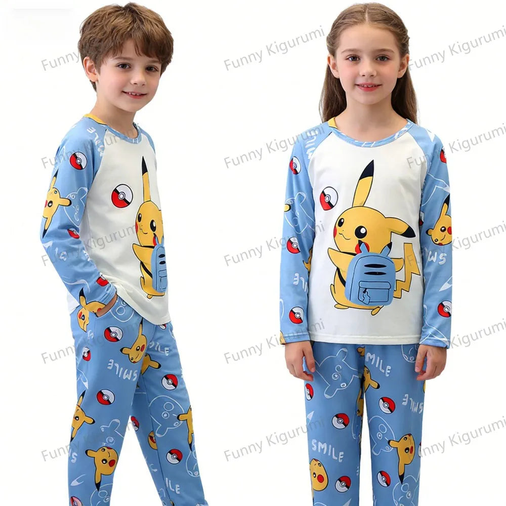 Pijamas de dibujos animados para niños de 3 a 5, 7, 9, 11 y 13 años, conjuntos de ropa para el hogar para niños, pijamas de Pikachu de manga larga para niñas, ropa de descanso para adolescentes