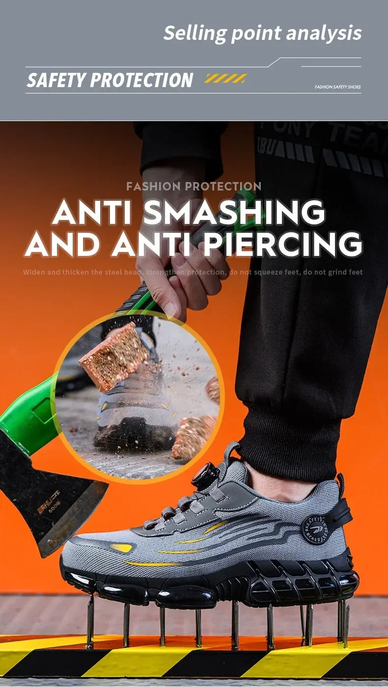 Nuevos zapatos de seguridad para el trabajo, talla 36-48 para mujeres y hombres, zapatillas de deporte con punta de acero para hombres, botas antideslizantes ligeras y transpirables impermeables, trabajo para hombres