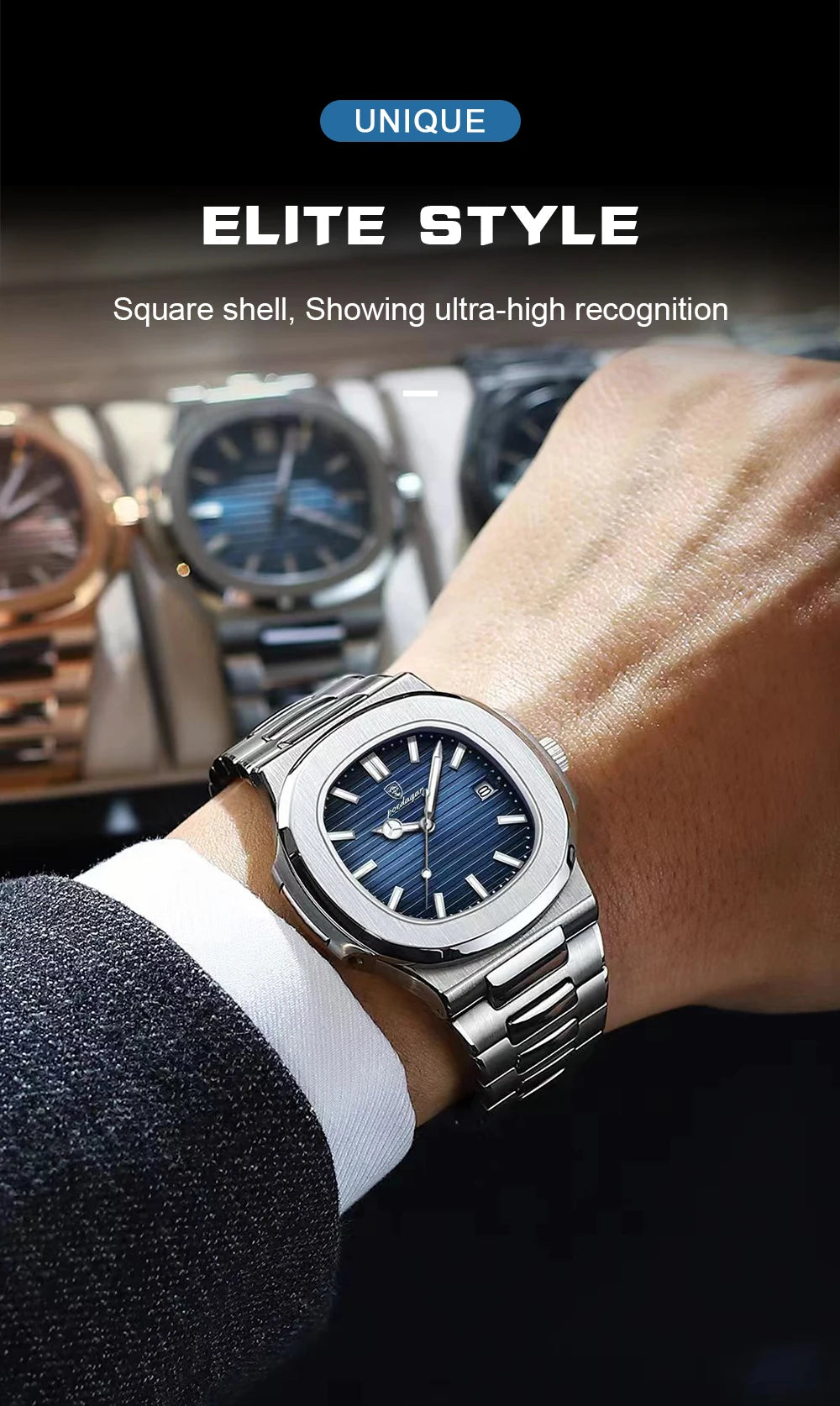 Reloj de pulsera cuadrado de lujo POEDAGAR para hombre, resistente al agua, luminoso, con fecha, de acero inoxidable, deportivo, de cuarzo, para hombre.