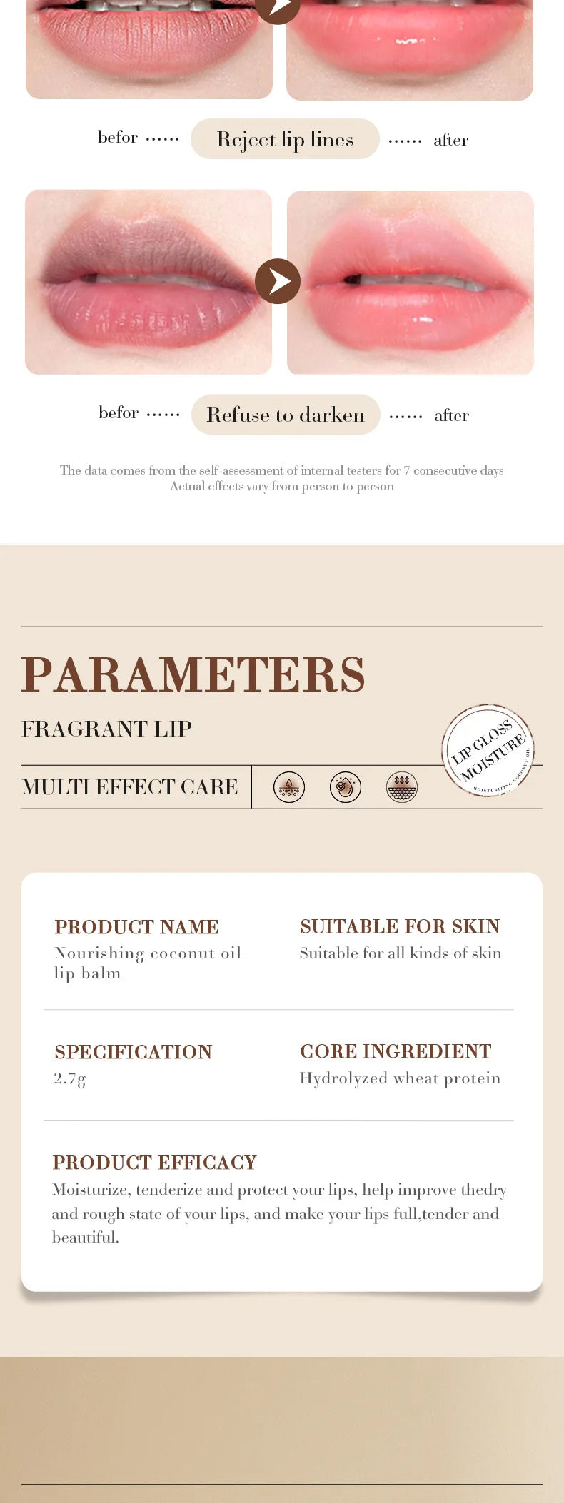 Bálsamo labial de coco - Nutrimento y humedad duraderos para hombres y mujeres - Bálsamo labial para el cuidado diario
