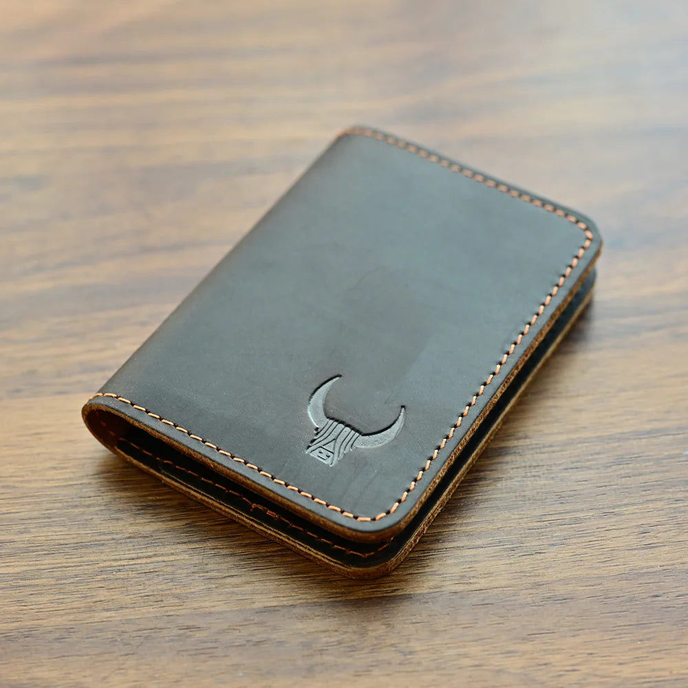 Cartera delgada de cuero genuino para hombre, Tarjetero con múltiples ranuras, para dinero en efectivo, 100%