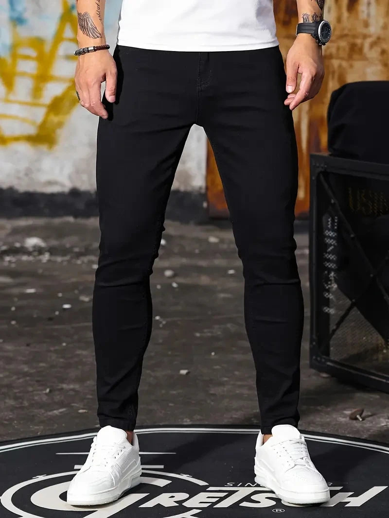 Pantalones de hombre Retro lavado cremallera pantalones vaqueros elásticos Casual pantalones ajustados pantalones de tubo de talla grande para hombre pantalones vaqueros ajustados de mezclilla para hombres