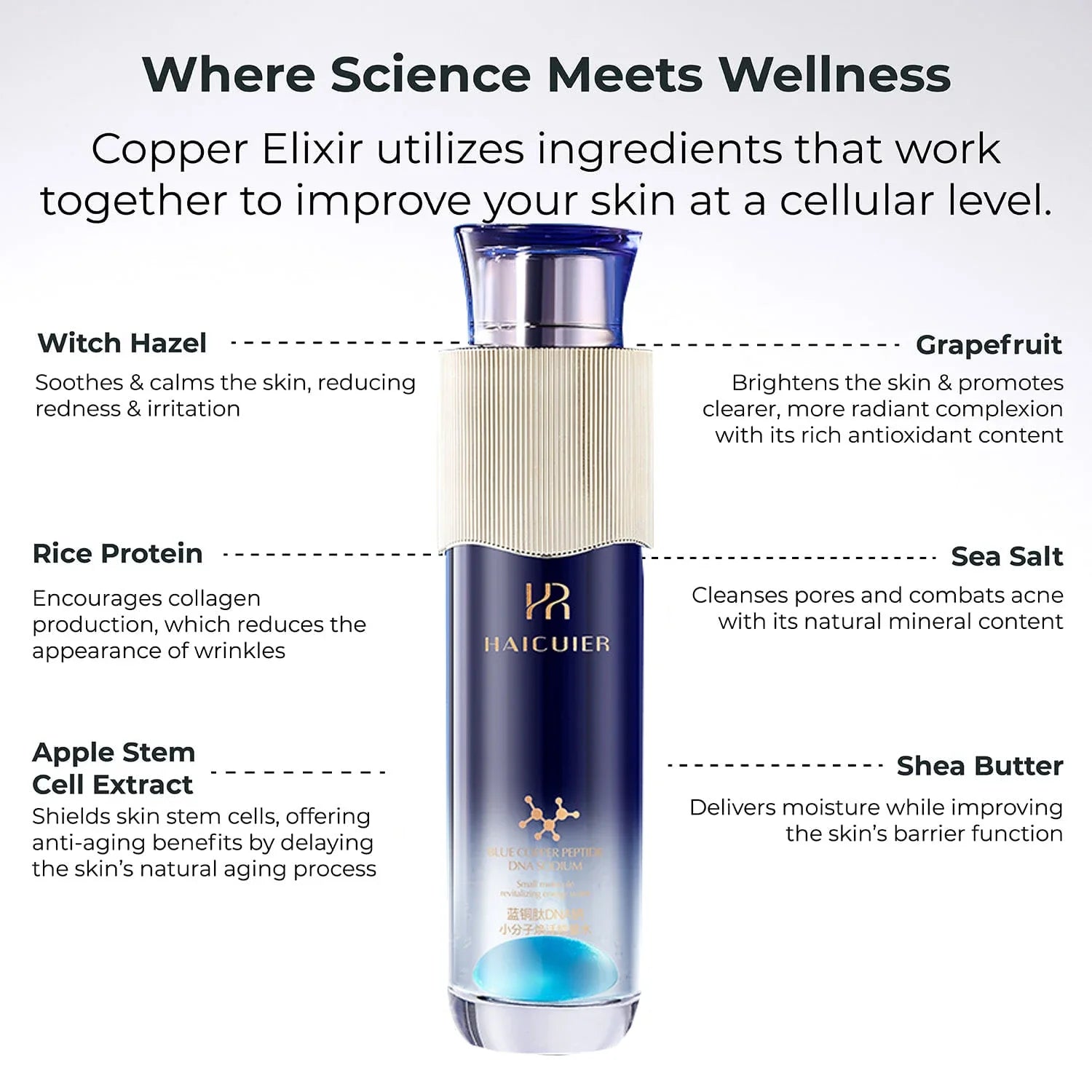 120ml péptido de cobre azul ADN sodio pequeña molécula energía revitalizante hidratante e hidratante suero tonificador de la piel esencia