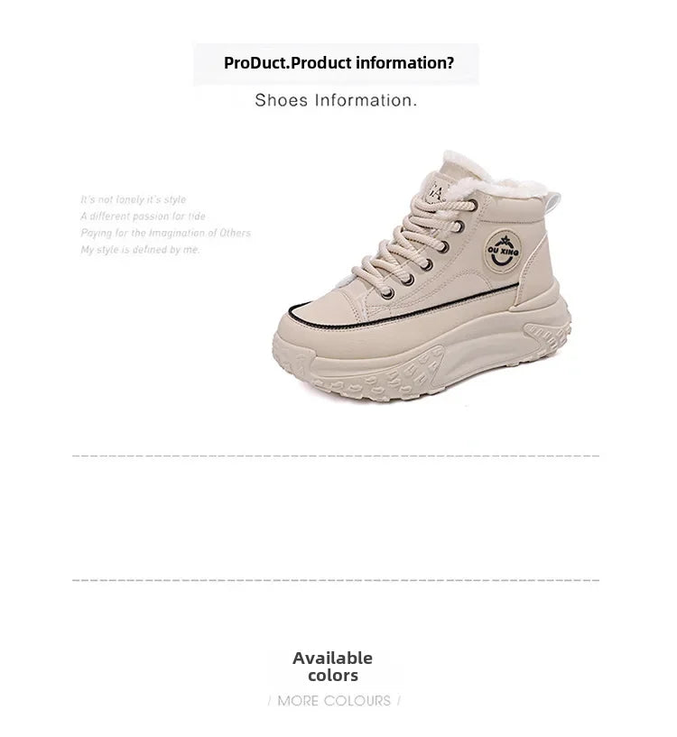 Botas planas de nuevo estilo para mujer, zapatos de algodón cálidos y gruesos con forro polar, zapatos blancos pequeños de alta calidad, Hx-q037, invierno 2023