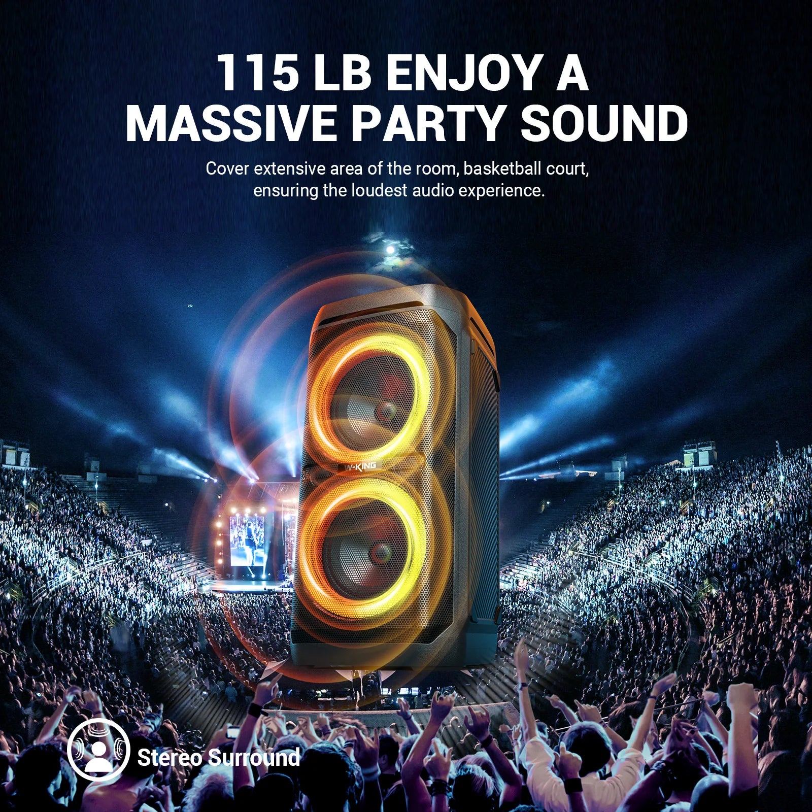 Altavoces Bluetooth W-KING T11 de 100 W RMS, Resistentes al Agua IPX6, BT 5.3, Altavoz Portátil para Fiestas, Graves Profundos Inalámbricos/Sonido Masivo de 115 dB