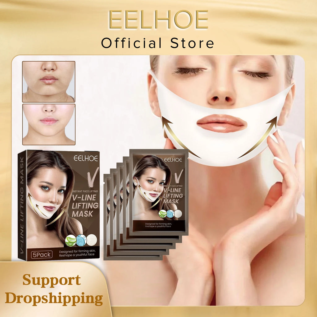 EELHOE-mascarillas de Estiramiento facial, moldeador en V, reafirmante de la barbilla, hidratante, antienvejecimiento, antiflacidez, en forma de V, mascarilla de Estiramiento facial, cuidado de la piel