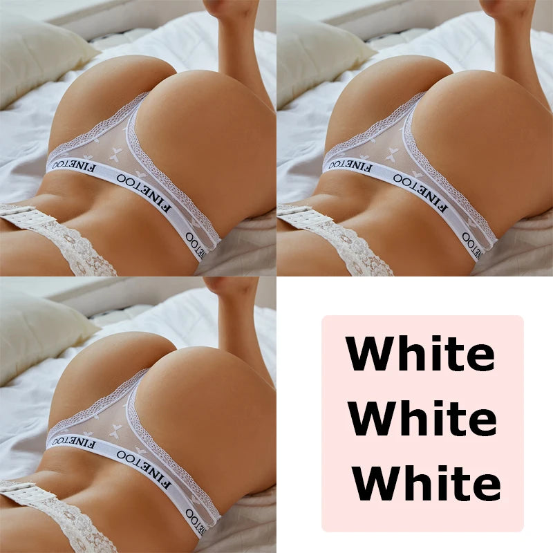 3 uds FINETOO Tanga para mujer bragas de encaje Tanga Sexy para mujer ropa interior de cintura baja comodidad sólida calzoncillos femeninos lencería S-XL
