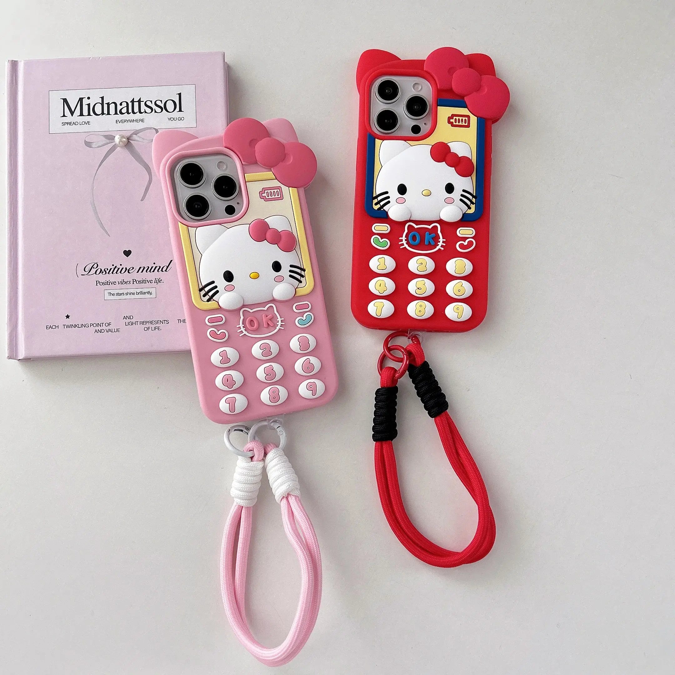 Lindo teléfono 3D Hello Kitty funda de teléfono para iPhone 17 16 15 14 13 Pro Max Plus 17 Pro cubierta de silicona suave de dibujos animados con cordón