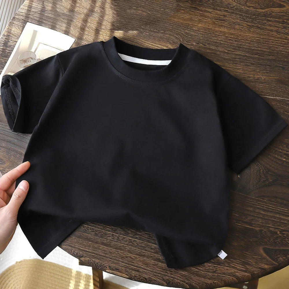 Camiseta Informal de Verano para Niños de 2 a 8 Años, 100% Algodón, Color Sólido, Top de Manga Corta para Niñas, Cuello Redondo, Ropa Suave y Transpirable para Niños