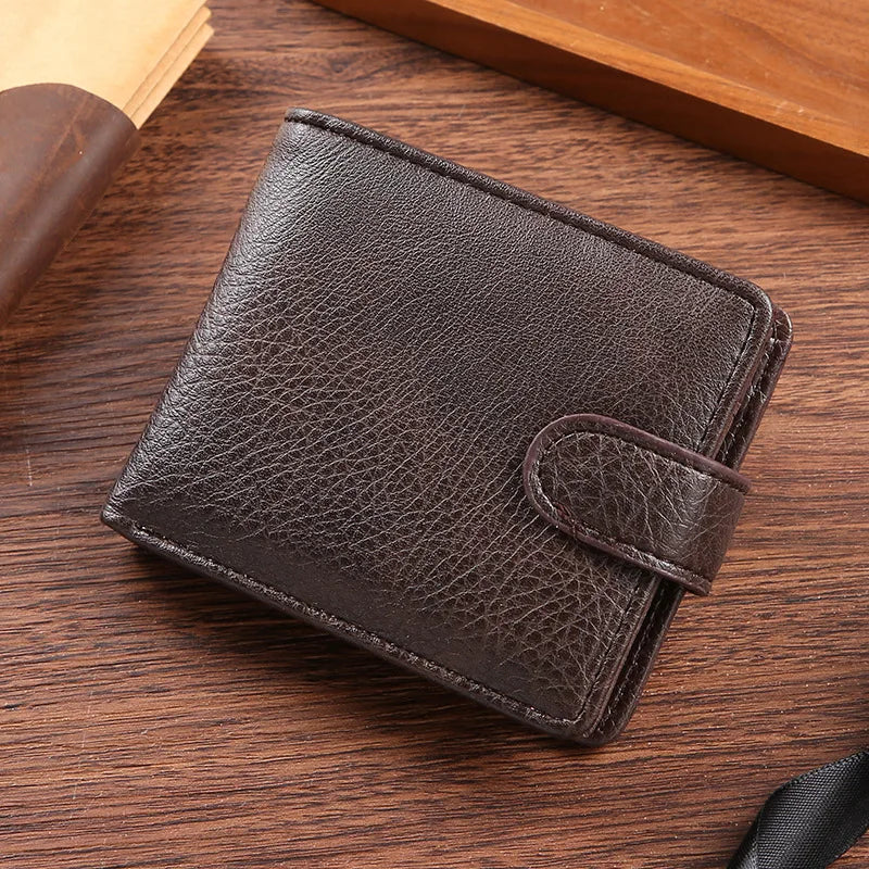 Cartera Vintage para hombre, billeteras de cuero con cerrojo corto para hombre, monedero duradero informal, tarjeteros de identificación para foto delgada, monedero con Clip para dinero