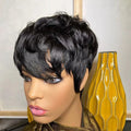 Peluca corta de corte Pixie, cabello humano para mujeres negras, pelucas hechas a máquina con flequillo, peluca corta, pelucas de cabello humano