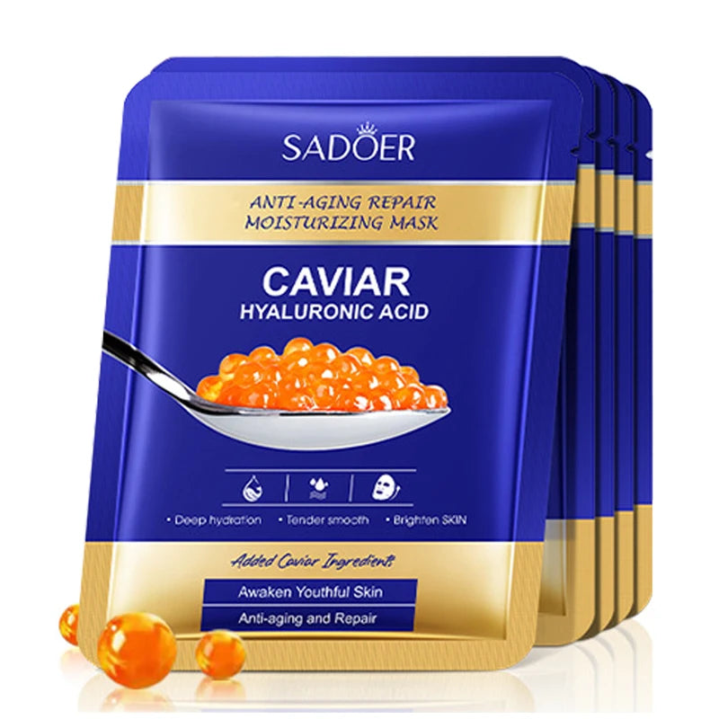 5 uds SADOER Caviar ácido hialurónico mascarillas faciales hidratantes brillo reafirmante mascarilla Facial hidratante productos para el cuidado de la piel Facial