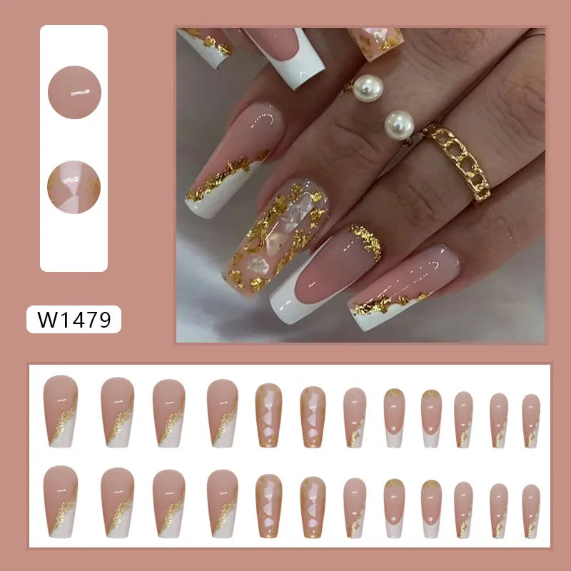 Dulce francés 24 Uds. De uñas postizas degradadas rosas, manicura de dedos artificiales brillantes, uñas postizas reutilizables para mujeres
