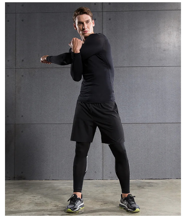 Camiseta de compresión para correr para hombre, camiseta de manga larga para hombre, ropa de gimnasio, ropa deportiva de secado rápido, camiseta de Fitness, camiseta de entrenamiento muscular