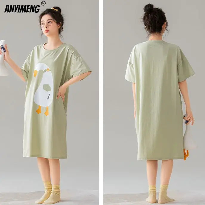 100% ALGODÓN! Camisón de verano para mujer de talla grande M-4XL, nuevo camisón antibacteriano HQ, camisón de manga corta, vestido informal