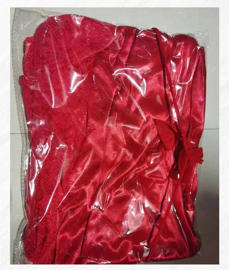 Bata de satén de encaje Sexy para mujer, ropa de dormir, camisón corto, Kimono, albornoz, lencería, camisón, vestido suave y cómodo negro de talla grande