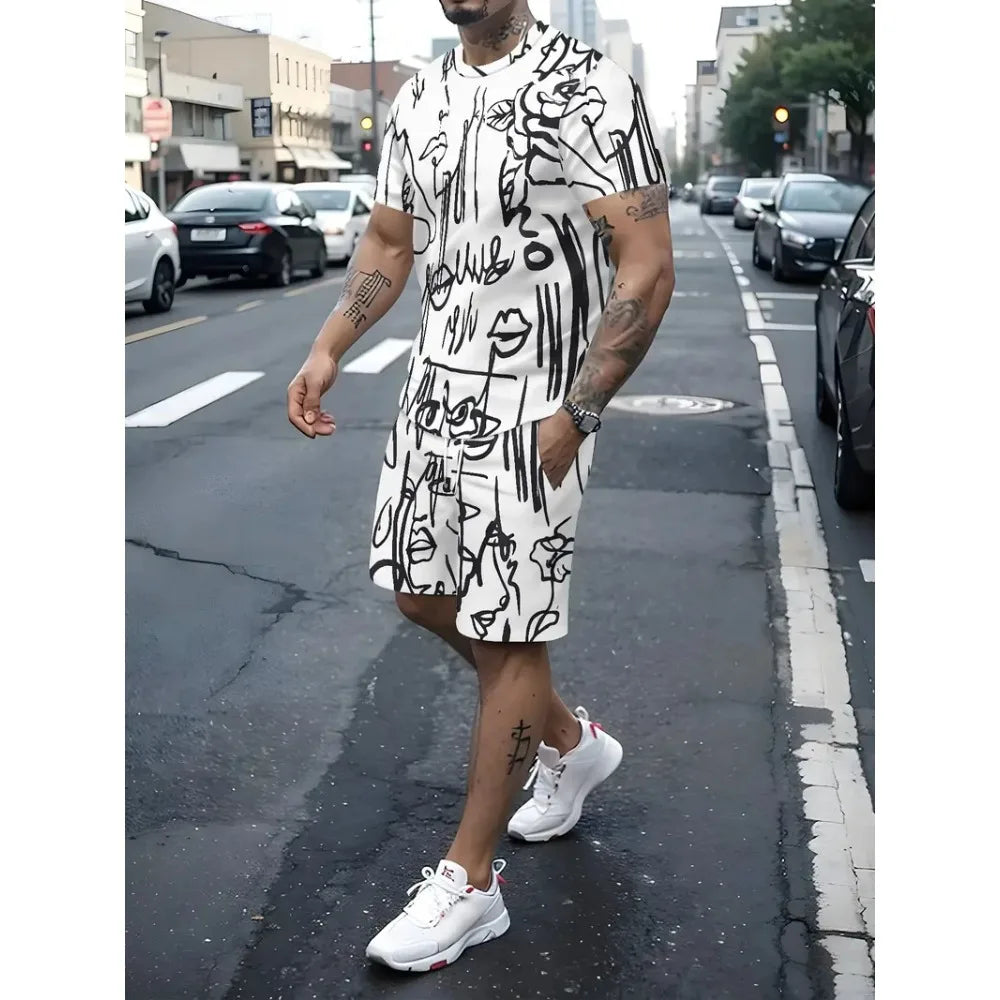 Ropa de verano 2025 para hombre, Top de manga corta con estampado de letras, pantalones cortos de cintura elástica para hombre,
