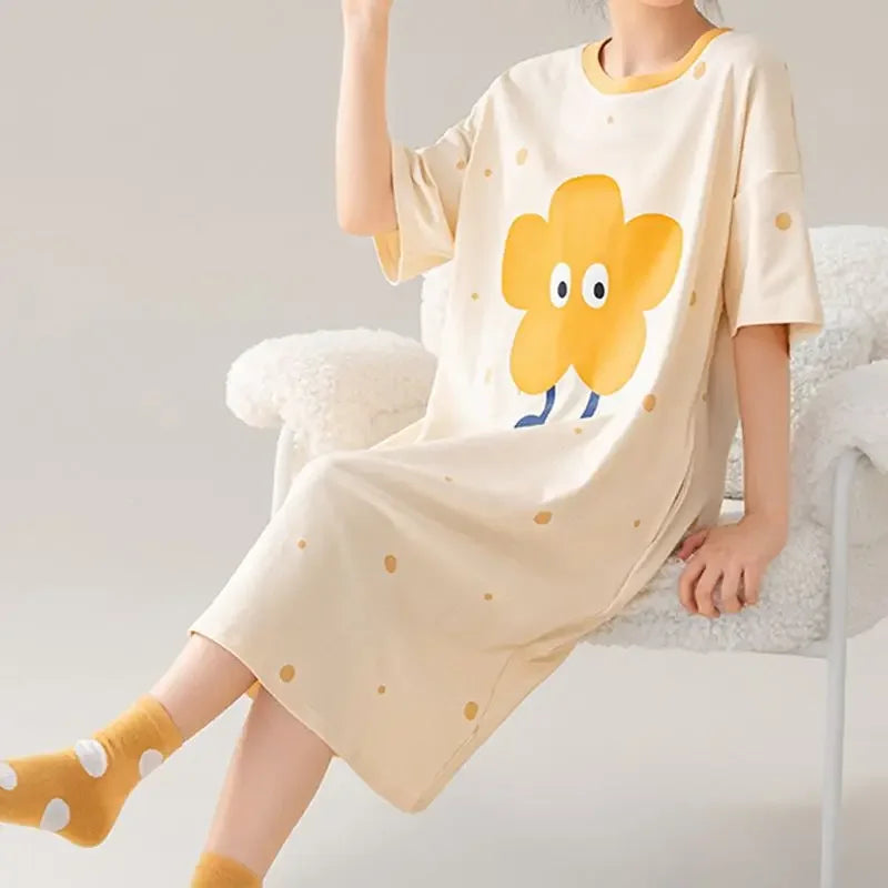 100% ALGODÓN! Camisón de verano para mujer de talla grande M-4XL, nuevo camisón antibacteriano HQ, camisón de manga corta, vestido informal