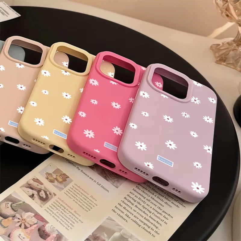 Funda de teléfono con flor pequeña y Margarita de estilo lindo para iPhone 11 12 13 14 15 16 17 Pro Max 16 Plus, funda de silicona suave con parachoques a prueba de golpes