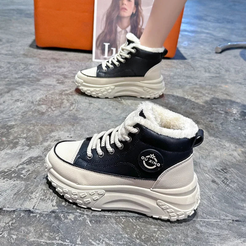 Botas planas de nuevo estilo para mujer, zapatos de algodón cálidos y gruesos con forro polar, zapatos blancos pequeños de alta calidad, Hx-q037, invierno 2023