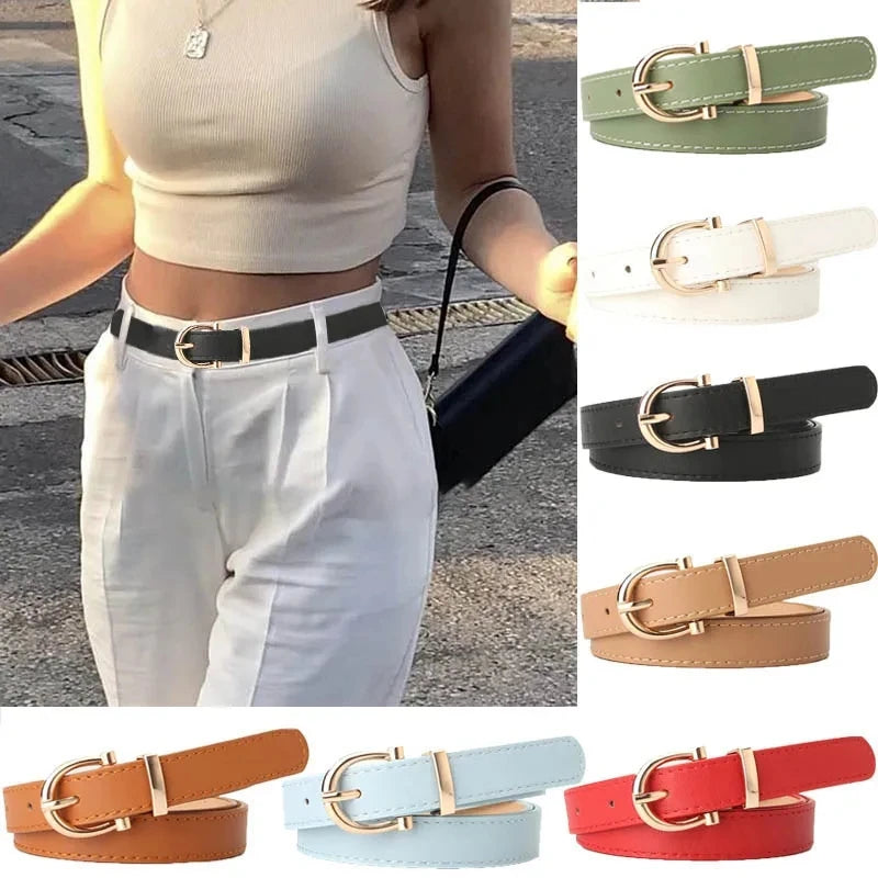Cinturones de piel sintética para mujer, cinturón con hebilla de Metal Simple, vestido para niña, pantalones vaqueros, cinturones para mujer, marca de diseñador de lujo 2024