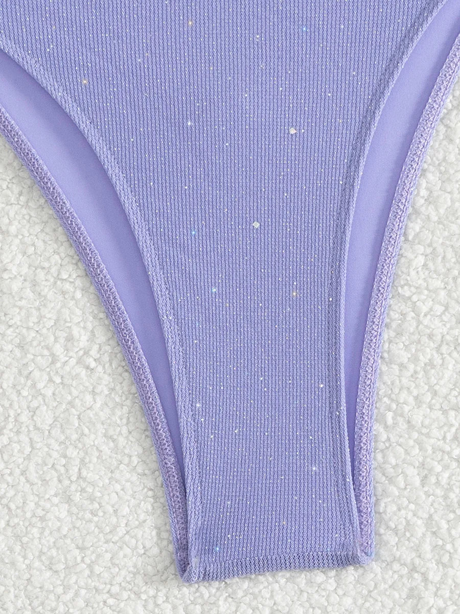 Bikini brillante con tiras y cuello Halter, Bikinis de corte alto para mujer, traje de baño para mujer, conjunto de Bikini de dos piezas, traje de baño 2025