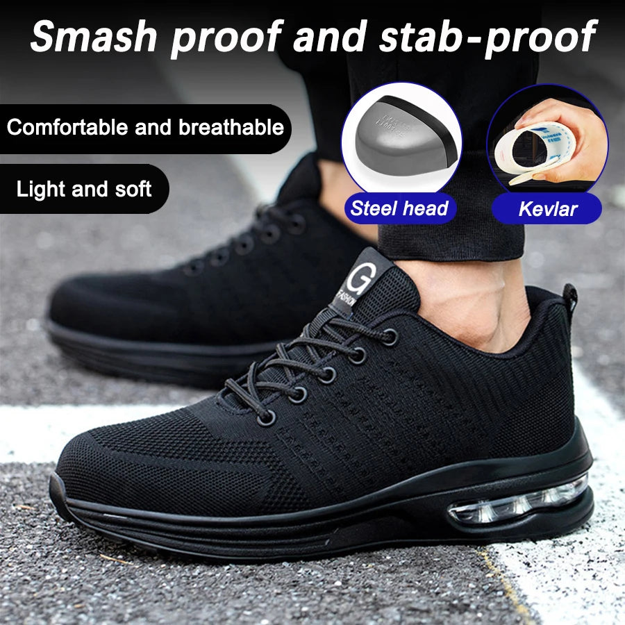 Zapatos de seguridad indestructibles para mujer, zapatos de trabajo con punta de acero antipinchazos, zapatillas ligeras antideslizantes con cojín de aire