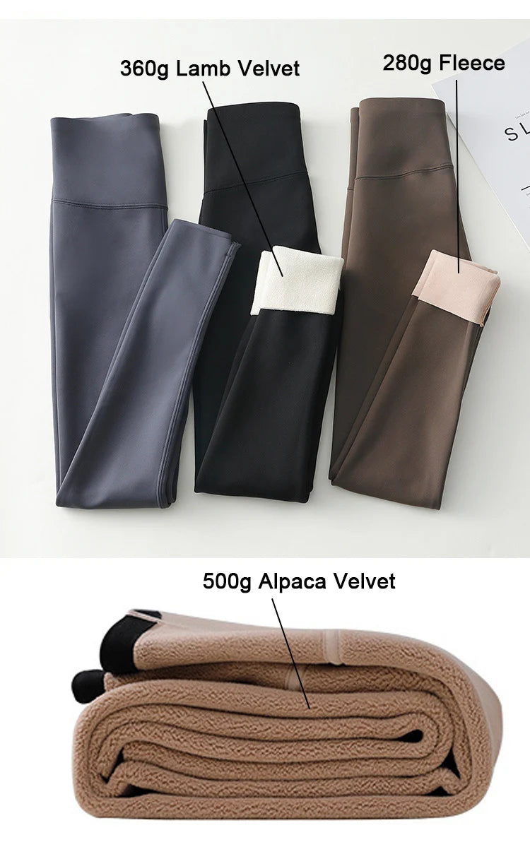 BIVIGAOS-mallas gruesas de terciopelo de Alpaca para mujer, mallas de tiburón negro, cintura alta, ajustadas, sin costuras, cálidas, para otoño e invierno