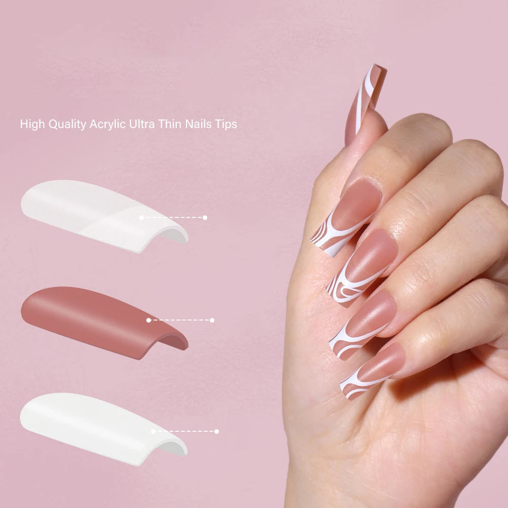 120 Uds. De uñas postizas francesas cuadradas medianas, colores Base marrón y rosa, puntas de uñas de Gel falsas mate aptas para mujeres y niñas, uñas postizas acrílicas