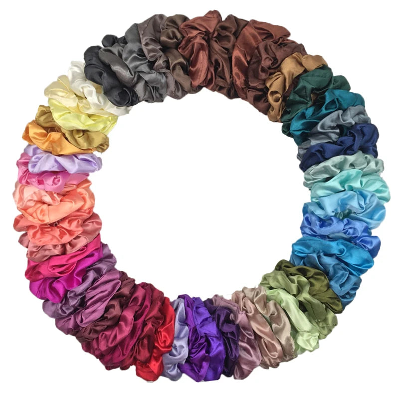 6 unids/lote, bandas para el pelo, lazos, cuerdas, soporte para cola de caballo para mujeres o niñas, accesorios, tocados de satén, Color sólido 100