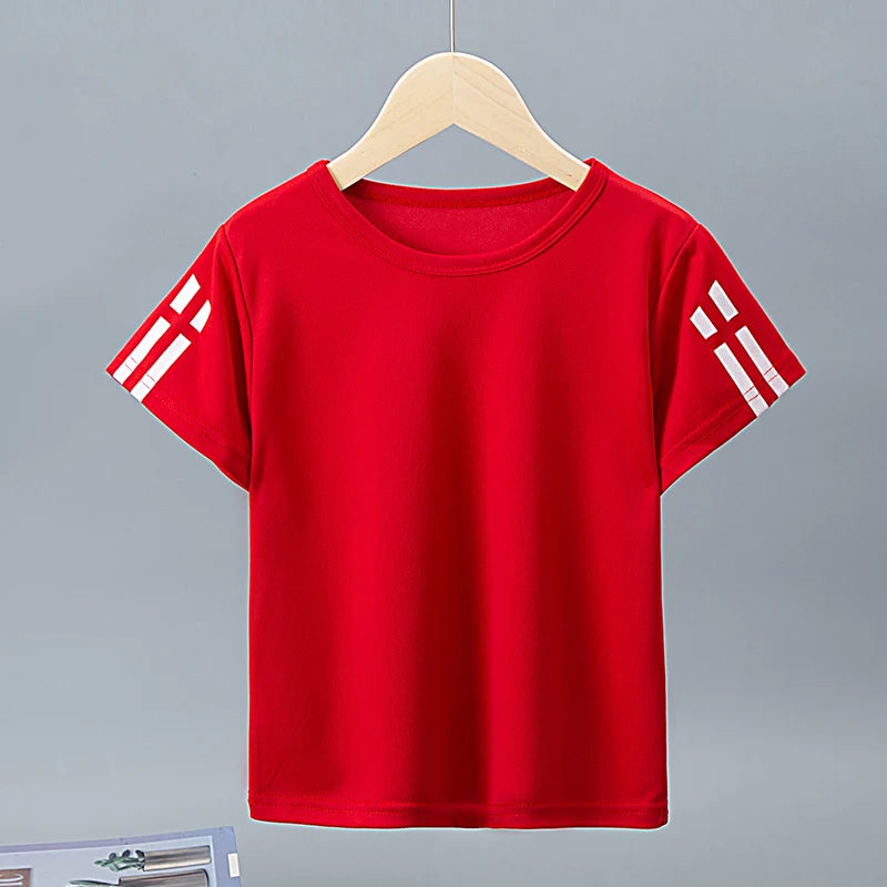 Paquete de 1/4 de verano para niños, deportes de secado rápido, manga corta, Color sólido, Joker, camisa informal de talla grande, camiseta para correr para niños y niñas