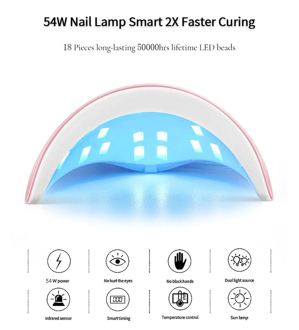 Lámpara LED para secador de uñas, 18 cuentas de lámpara UV para secado de esmalte de Gel, carga USB, equipo de manicura profesional