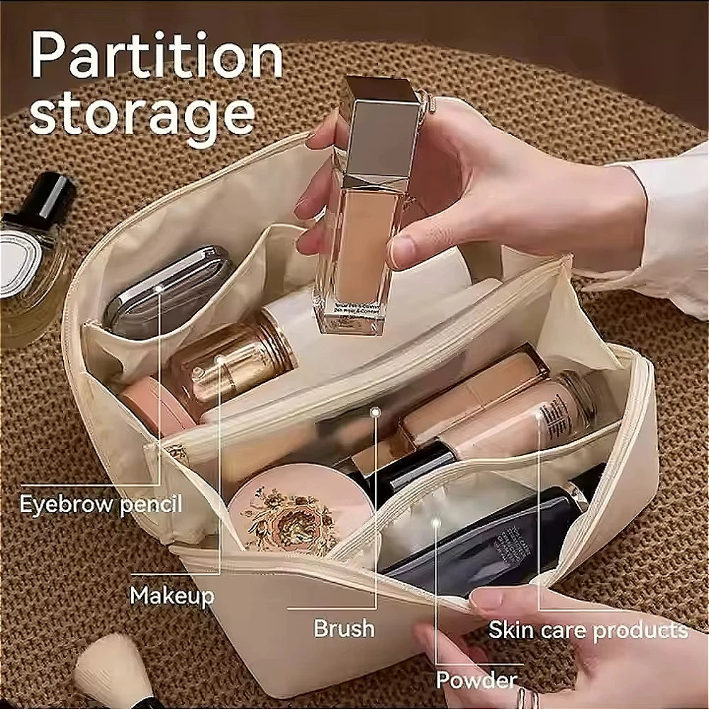 Bolsa de cosméticos de viaje grande para mujer, organizador de maquillaje de cuero, neceser femenino, estuche de maquillaje, bolsa de almacenamiento, caja de lujo para mujer