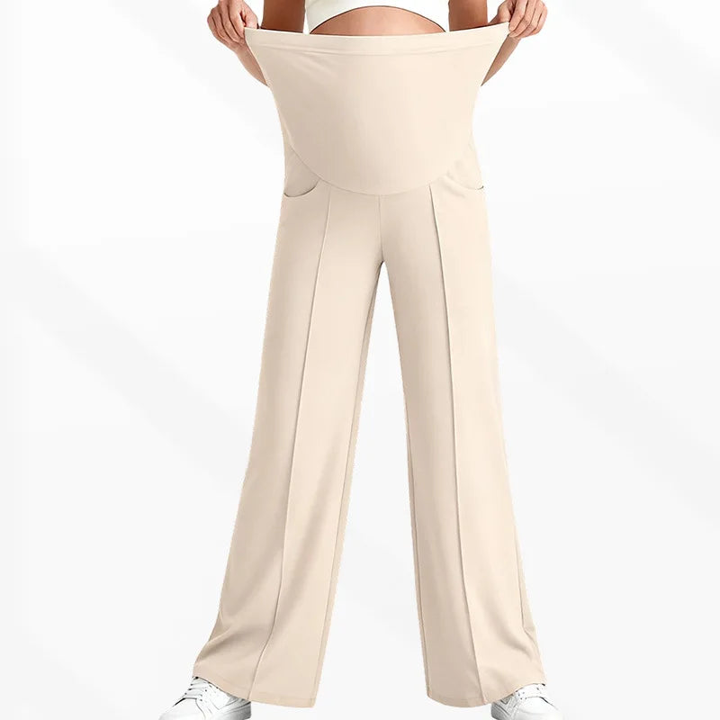 Pantalones rectos de maternidad de talla grande 2026 Otoño Invierno pantalones de pierna ancha de cintura alta para mujeres embarazadas ropa exterior pantalones sueltos Premama