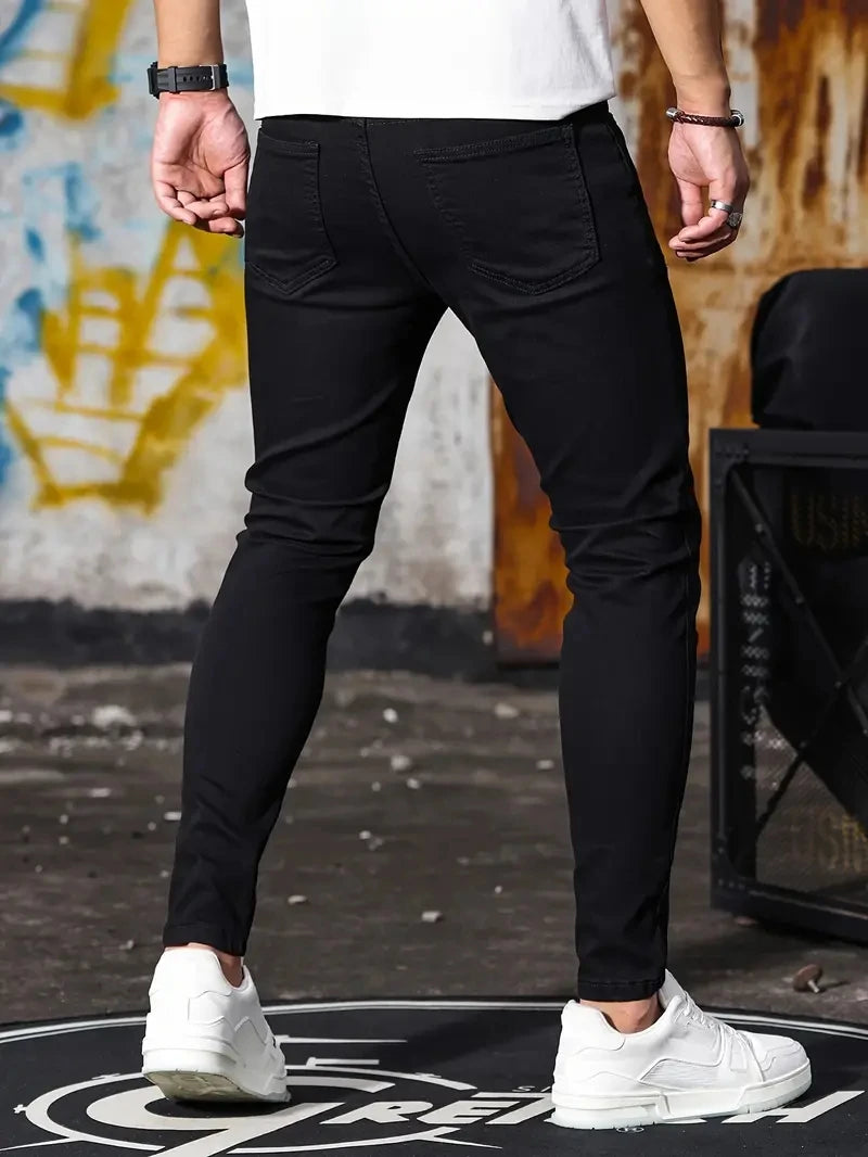 Pantalones de hombre Retro lavado cremallera pantalones vaqueros elásticos Casual pantalones ajustados pantalones de tubo de talla grande para hombre pantalones vaqueros ajustados de mezclilla para hombres