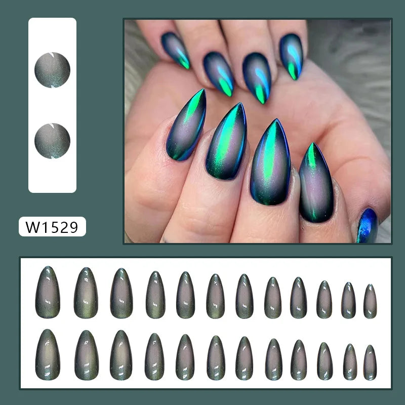 Dulce francés 24 Uds. De uñas postizas degradadas rosas, manicura de dedos artificiales brillantes, uñas postizas reutilizables para mujeres