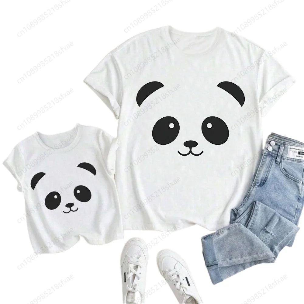 Camiseta de verano para niños y niñas, ropa blanca con Panda de dibujos animados