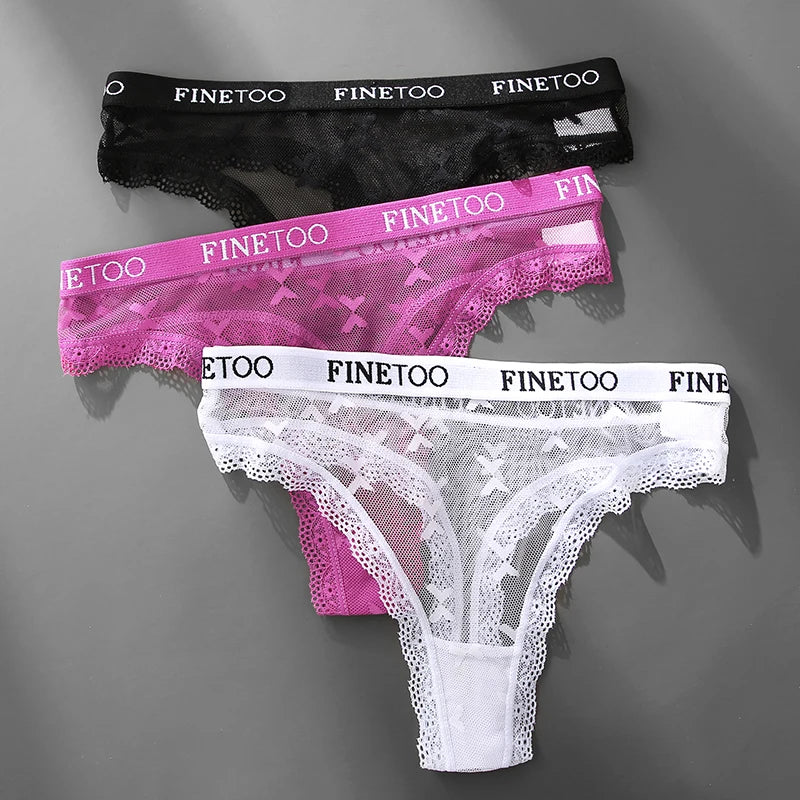 3 uds FINETOO Tanga para mujer bragas de encaje Tanga Sexy para mujer ropa interior de cintura baja comodidad sólida calzoncillos femeninos lencería S-XL