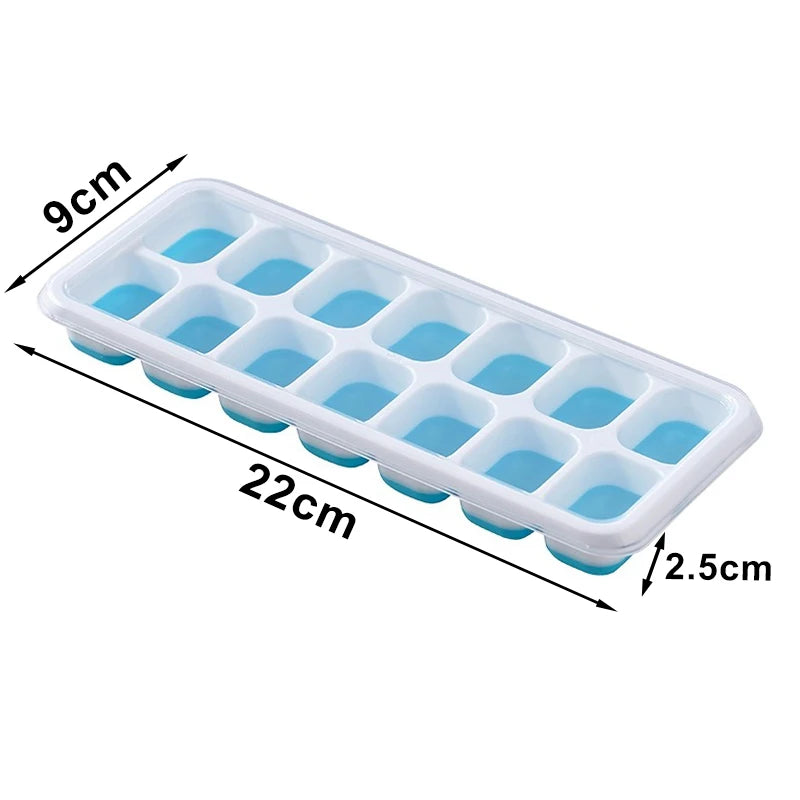 Bandeja para cubitos de hielo, molde de silicona con cubierta cuadrada de 14 cubos, moldes para cubitos de hielo de fácil liberación, barra de cocina de verano, herramientas para hacer bebidas heladas DIY