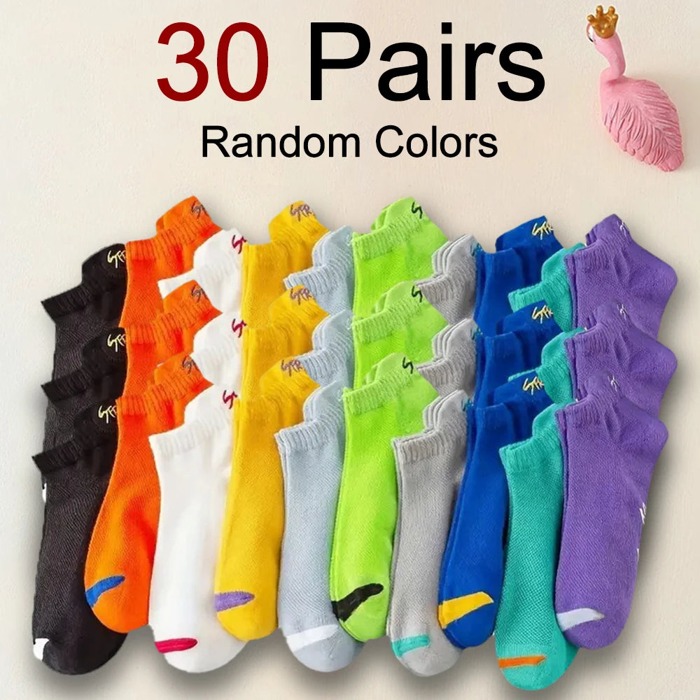 5/10/20/30 pares de calcetines tobilleros para hombre, calcetines invisibles transpirables con letras a la moda, estilo deportivo, a prueba de olores, absorbentes del sudor