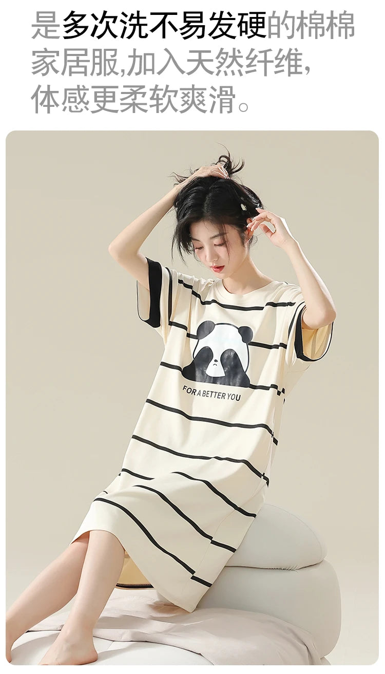100% ALGODÓN! Camisón de verano para mujer de talla grande M-4XL, nuevo camisón antibacteriano HQ, camisón de manga corta, vestido informal