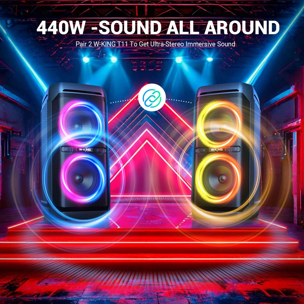 Altavoces Bluetooth W-KING T11 de 100 W RMS, Resistentes al Agua IPX6, BT 5.3, Altavoz Portátil para Fiestas, Graves Profundos Inalámbricos/Sonido Masivo de 115 dB