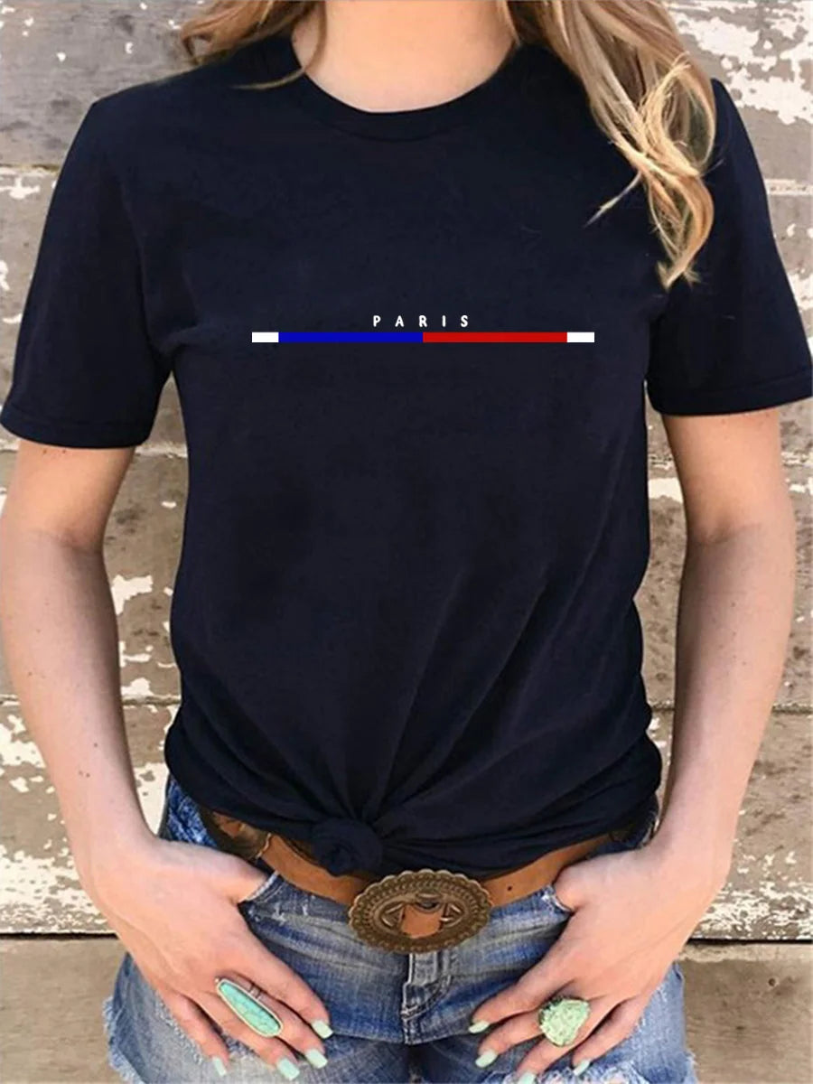 Camiseta 100% de algodón para mujer, Top de manga corta a la moda de París, camisa holgada de talla grande, camisetas de manga corta para mujer