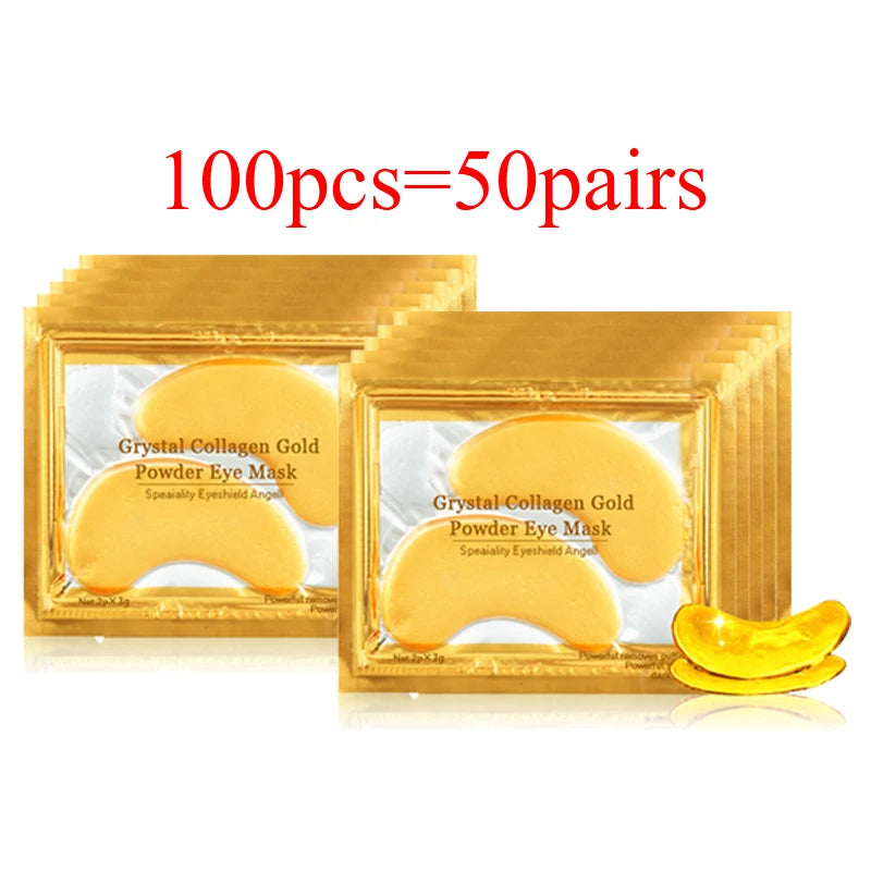 100 Uds = 50 pares de mascarilla de colágeno dorado para el cuidado de la piel antienvejecimiento anti ojeras eliminar la hinchazón parches hidratantes para los ojos cuidado de la piel