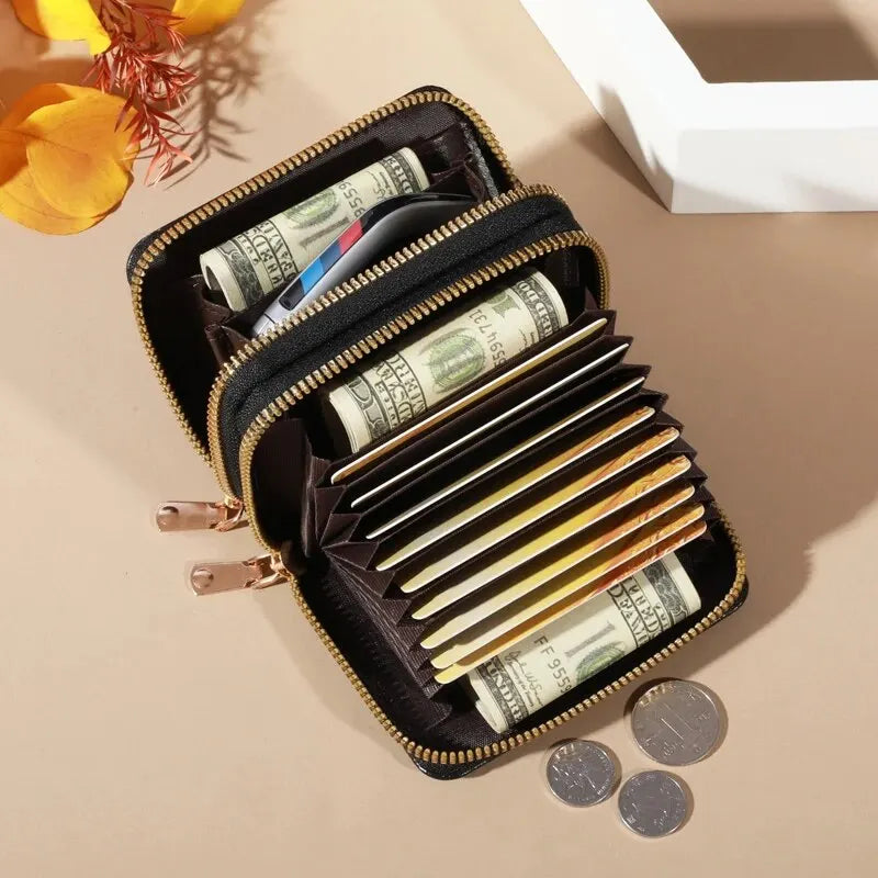 Cartera elegante para mujer con múltiples tarjetas: bolso de mano seguro con doble cremallera |   Monedero casual de cuero PU con bolso de tarjeta de cocodrilo de almacenamiento de estilo