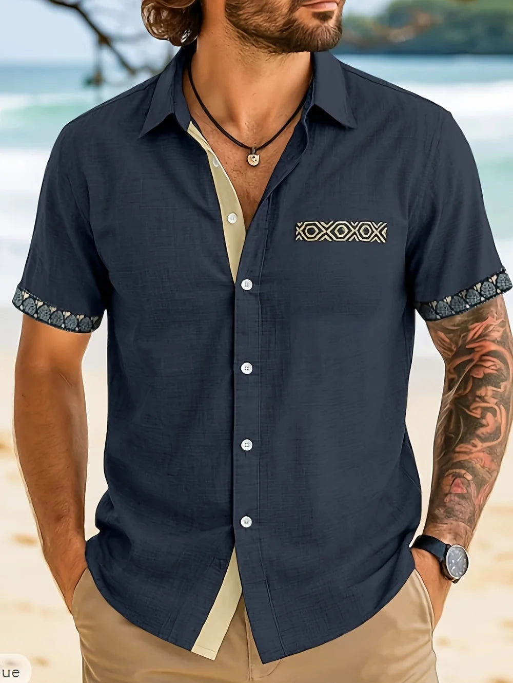 Camisa Ligera con Botones para Hombre, Estampado Retro, Manga Corta, Estilo Casual, Secado Rápido, Ropa Hawaiana para Vacaciones