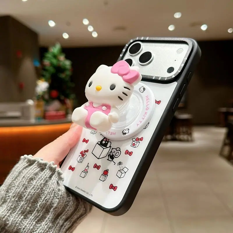 Funda de Teléfono con Diseño de Hello Kitty de Sanrio Coreano, para iPhone 17 Pro Max 16 15 14 Plus, con Soporte Magnético, Antigolpes, Estilo INS