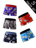 Conjunto mixto de 5 piezas de ropa interior para niños con estampado de fútbol, suave y cómoda, adecuada para estudiantes de primaria, ropa informal para el hogar y deportes, para niños de 4 a 8 años