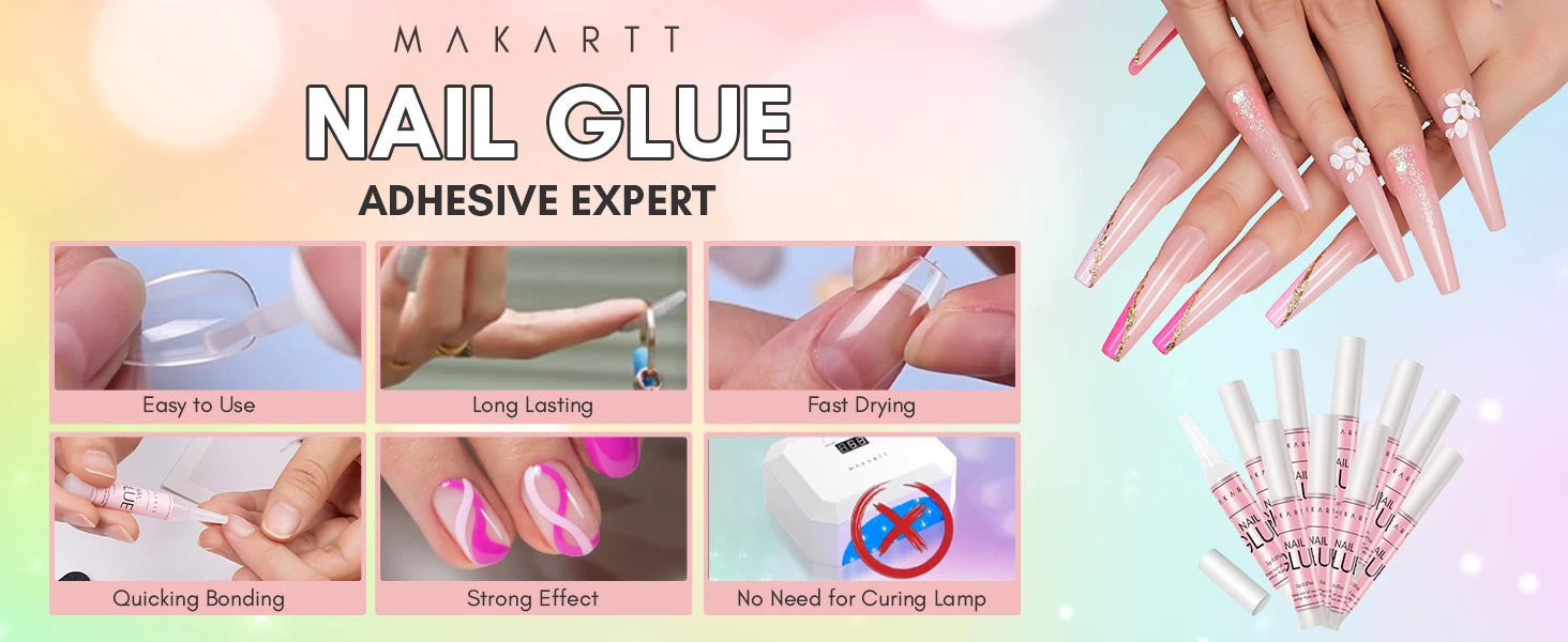 Pegamento para Uñas Makartt Super Fuerte para Uñas Acrílicas, Uñas Postizas, Adhesivo Profesional para Puntas de Uñas, Pegamento para Uñas Adhesivas